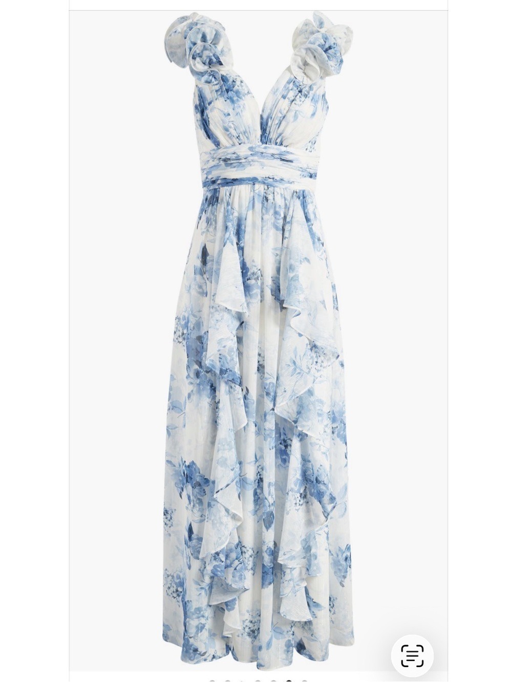Eliza J Blue White Floral Maxi Dress Ruffle Shoulder Gown Size 16